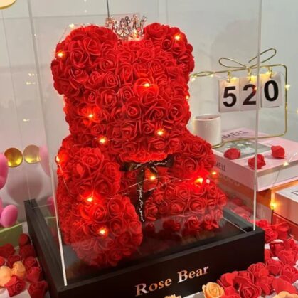 Rose Teddy Bear – Romantic Artificial Flower Gift (25CM)